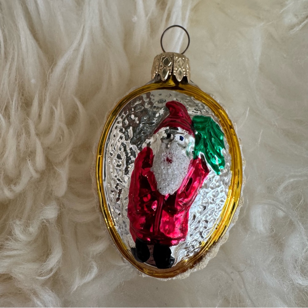Vintage West Germany Santa egg glass ornament mercury unique Xmas tree